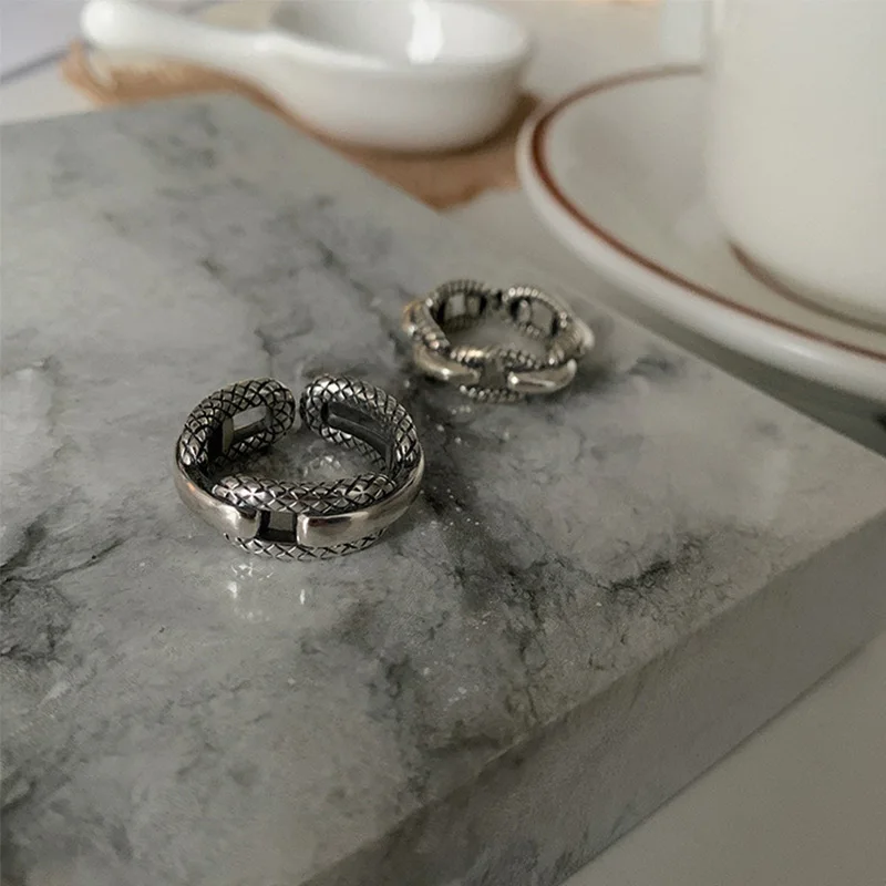 Mewanry Twist Weave Chain Geometric Rings For Women Couples Fashion Minimalist Hip Hop Vintage Personality Birthday Jewelry Gift