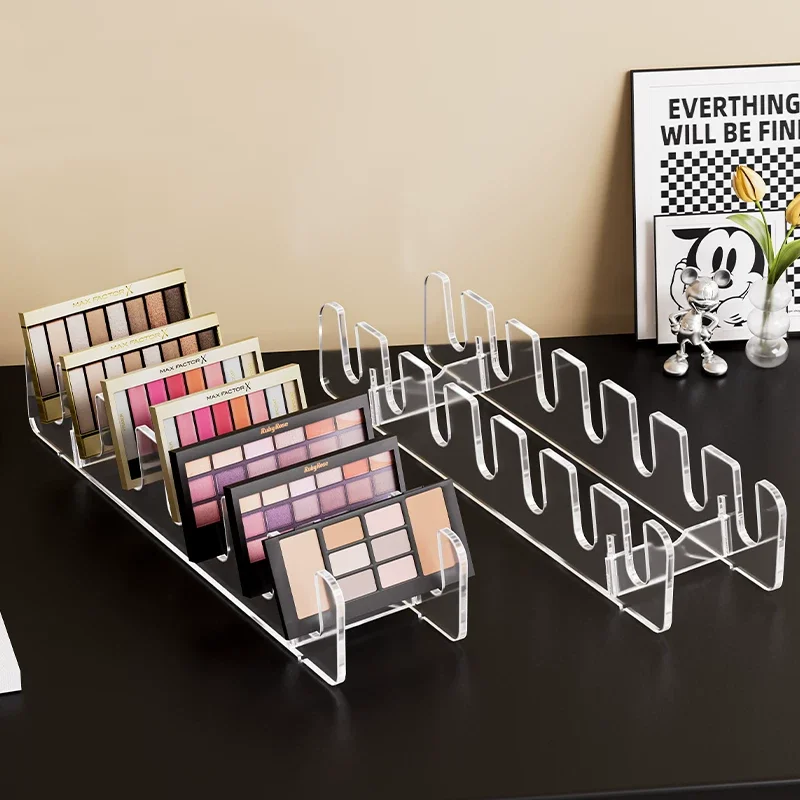 Organisateur de maquillage transparent à 7 compartiments, pour palettes de fards à paupières et cosmétiques, boîte de rangement pour la coiffeuse et le comptoir de salle de bain