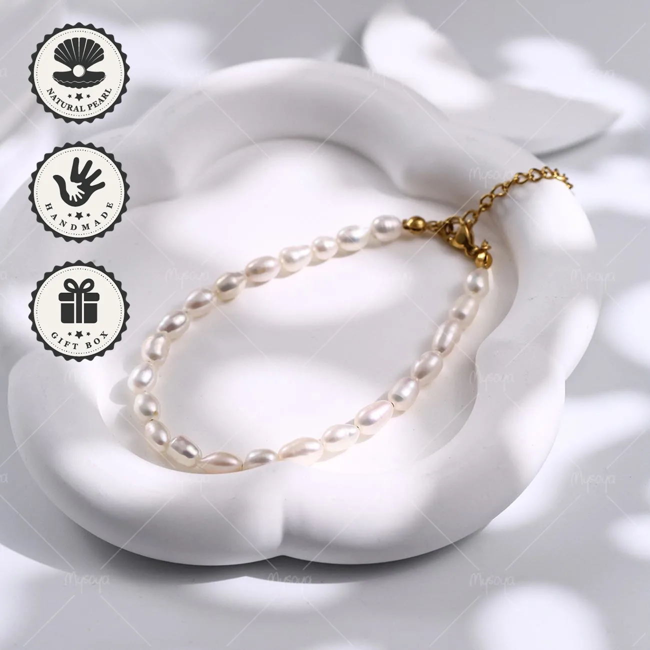 

Браслет Mysoya из белого пресноводного жемчуга барокко 5–6 мм с золотой удлинительной цепочкой и подарочной коробкой, подарок на День святого Валентина, подарок на день рождения