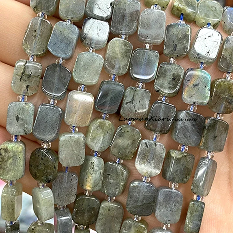 8x12MM Natural Stone Labradorite Flat Rectangle Loose Spacer Beads for Jewelry Making Diy Bracelet Earrings Charms Accessories