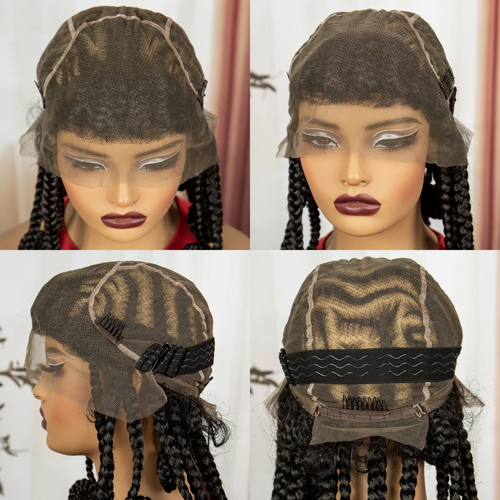 18 Polegada artesanal bantu trançado perucas sintéticas completas rendas cornrow tranças perucas naturais trançadas perucas de renda para mulheres com cabelo do bebê