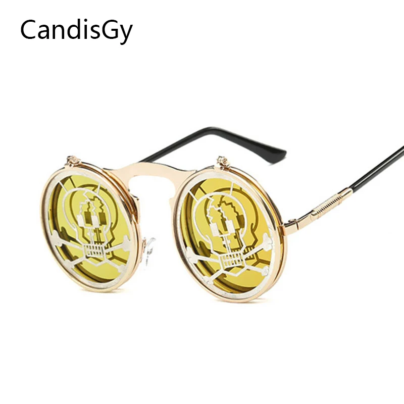 

Hot Sell Men Steampunk Round Sunglasses Fashion Male Steam punk Hip Hop Eyewear Women Rock Party hippie clip on Sun Glass