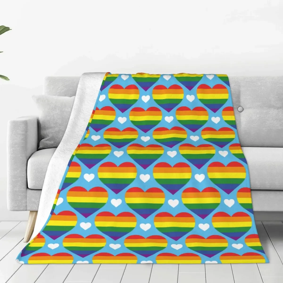 Comfort LGBTQ Rainbow Hearts Blanket Stuff Sofa Decorative Gay Pride LGBT Flag Throws And Blankets Lightweight Flannel for Car