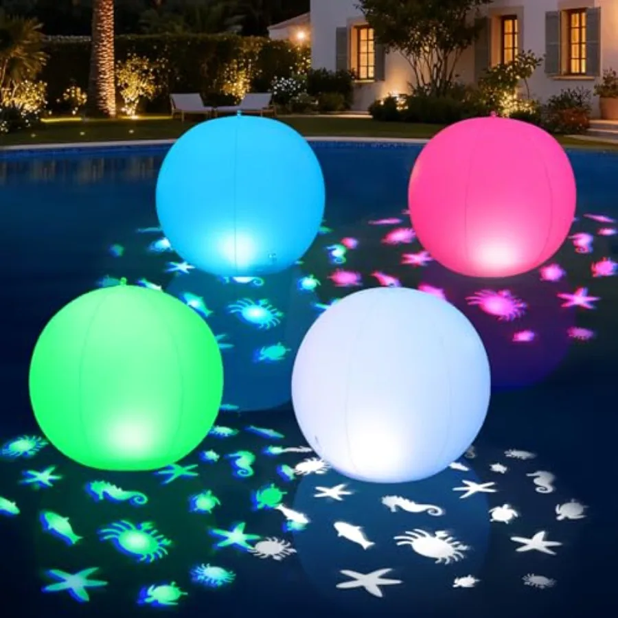 

Floating pool lights for outdoor water decoration, solar-powered inflatable globes with sealife patterns, RGB color-changing gl
