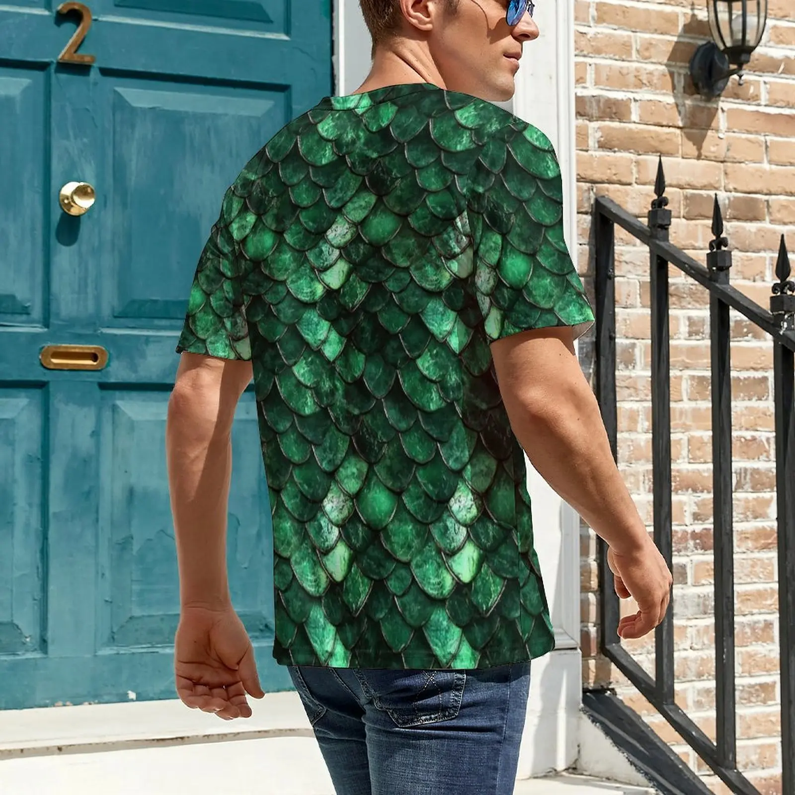 Dark Emerald Scale Print T Shirt  Retro T-Shirts Man Street Style Tee Shirt Premium Short Sleeve Graphic Top Tees Plus Size 6XL