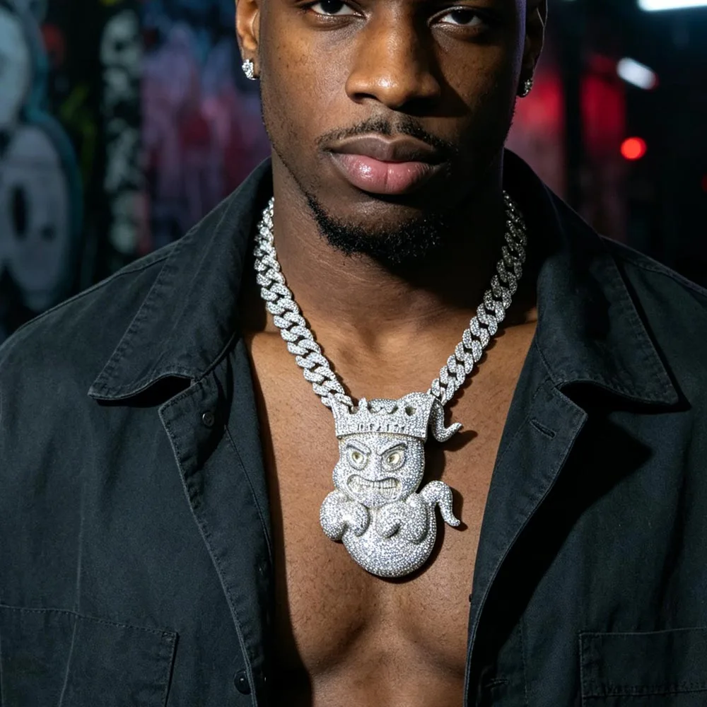 Cartoon Sparkling Pendant Iced Out Hip-hop Necklace Accessory Full Diamond Punk Rapper Jewelry Gifts Men Girl Boy Friends