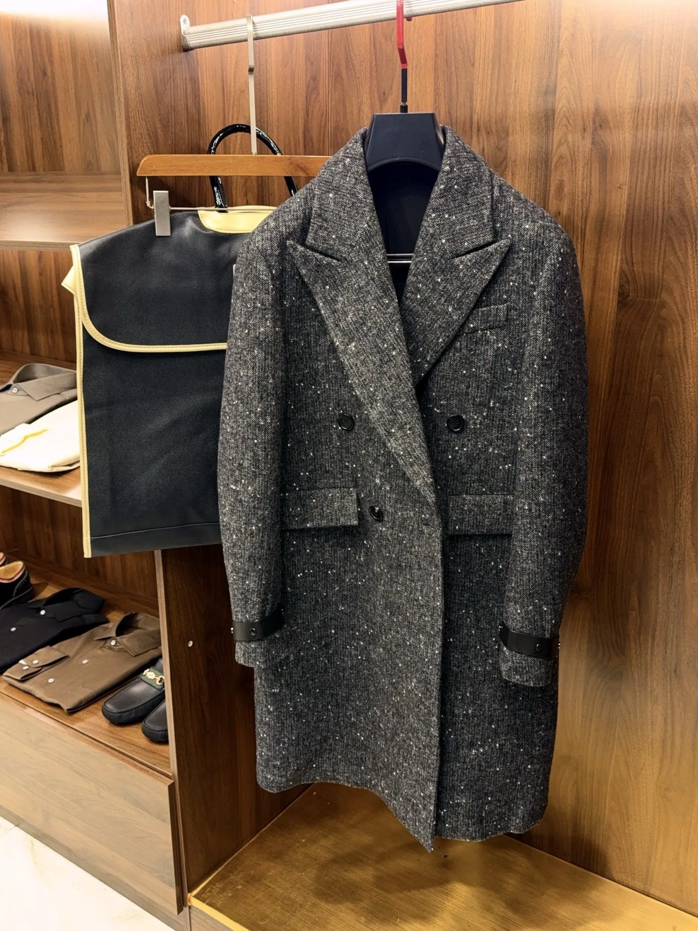 

Italian luxury sheepskin decoration urban business commute medium and long casual woolen jacket