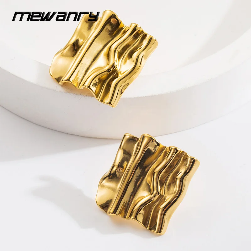 Mewanry 316L Stainless Steel Ruffles Geometric Stud Earrings For Women Simple Trendy Creative Vintage Elegant Party Jewelry Gift