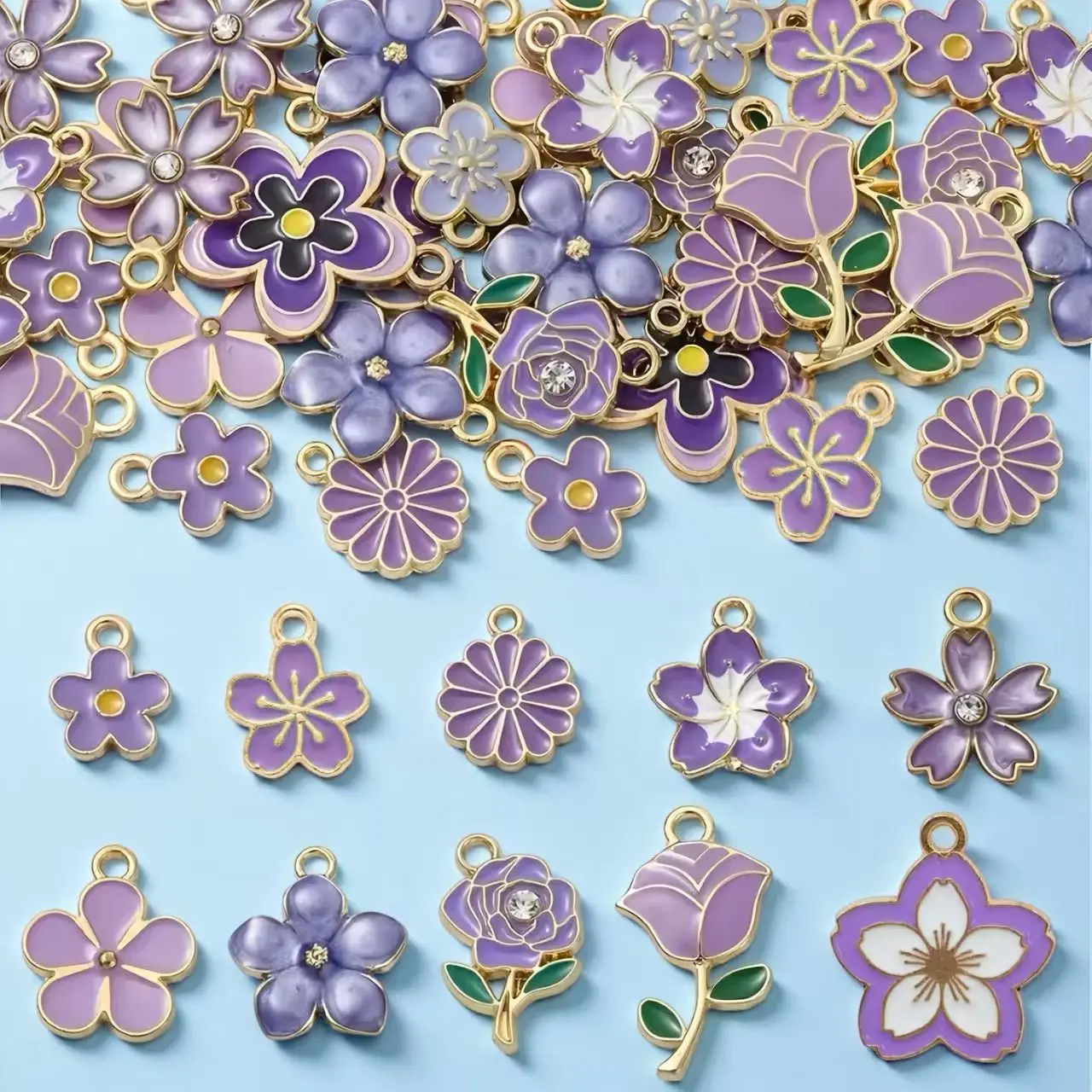 

Purple Flower Alloy Enamel Charms 50Pcs DIY Jewelry Pendants for Keychain Necklace Bracelet Earrings
