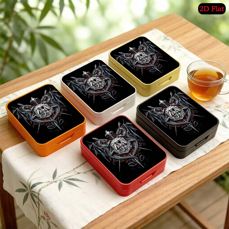 Dragon Shield Emblem Theme Portable Mini Pocket Tin Box, UV Printed Flip Top Custom Photo Tinplate Box, Square Metal Tin Box