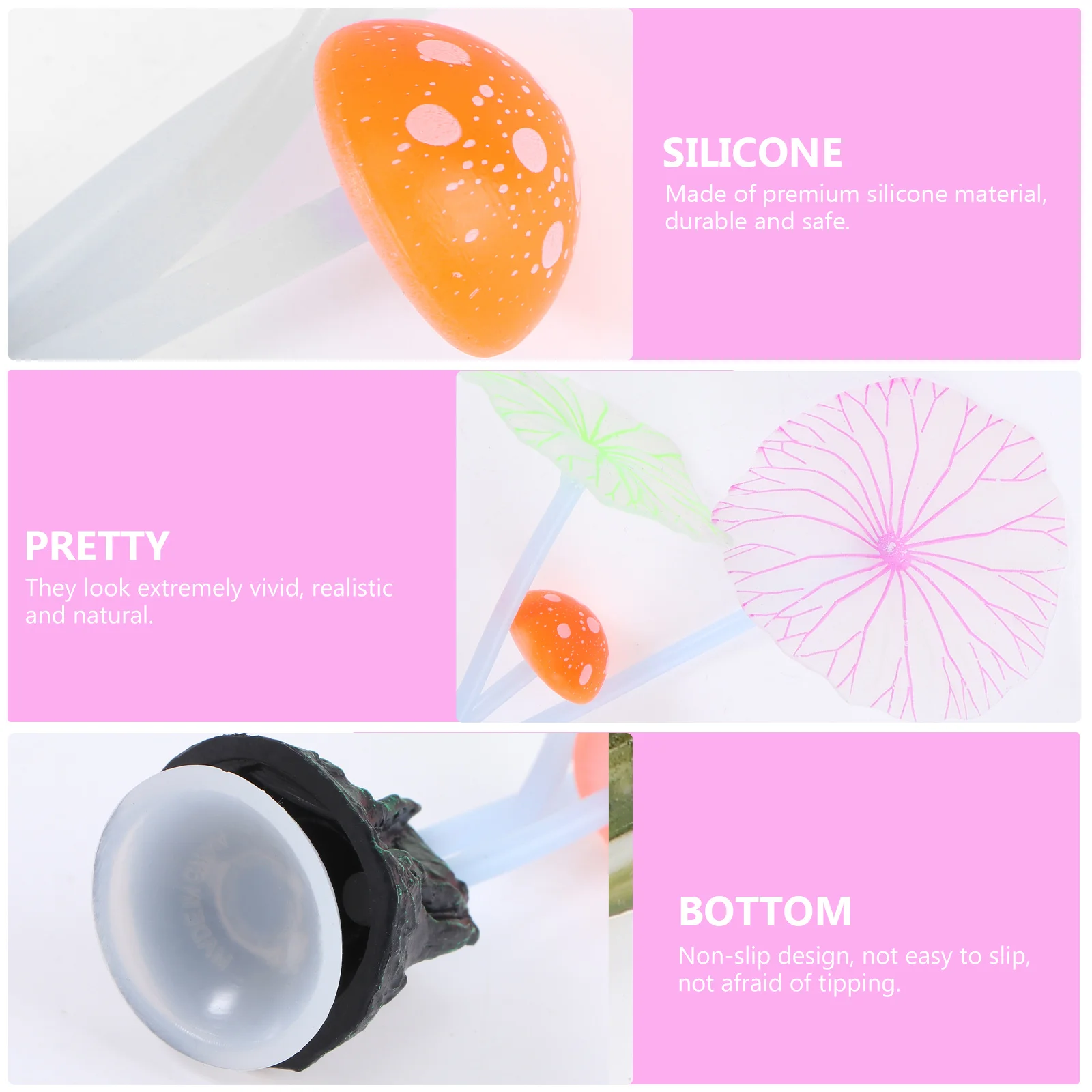 

4pcs Silicone Lotus Leaf Mushroom Glowing Aquarium Ornament Fish Tank Decor Natural Landscape Decoration For Home Pet Supplies