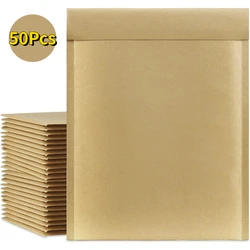 Natural Marrom Mailer Bubble, Almofada De Papel Kraft, Saco De Transporte Envelope Acolchoado com Casca e Selo para Mailing, 50 Pcs