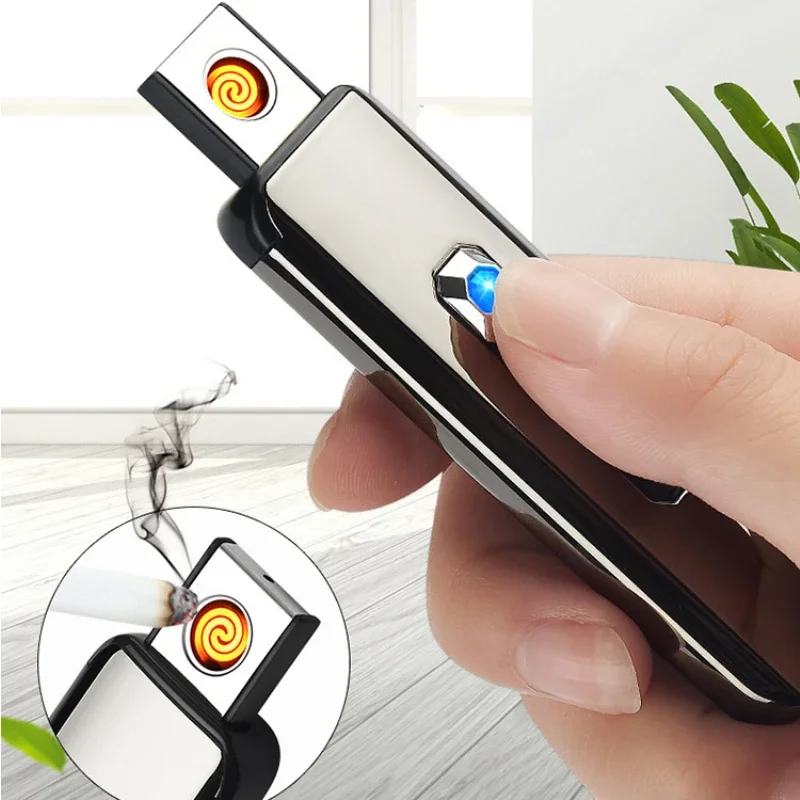 

Ультратонкая портативная USB перезаряжаемая ветрозащитная зажигалка, аксессуары для курения, беспламенная электрическая зажигалка, подарок для мужчин