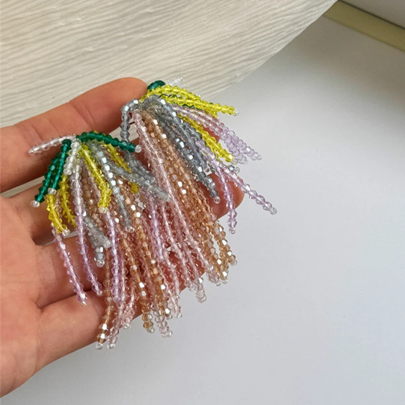 Multi Color Glass Tassel Post Earrings For Women Fashion Jewelry Heavy Trendy New Style Holiday Accessories Wholesale Gift C1715