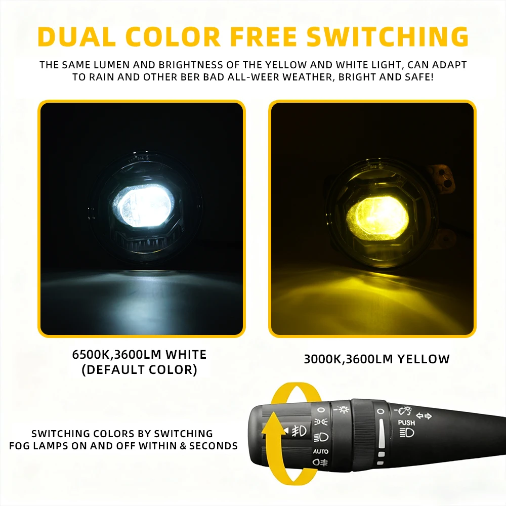 4 Inch 30W LED Fog Lights for 2006-2017 Jeep Wrangler JK Journey Magnum PT Cruiser, White & Amber Round Fog Lamp Assembly