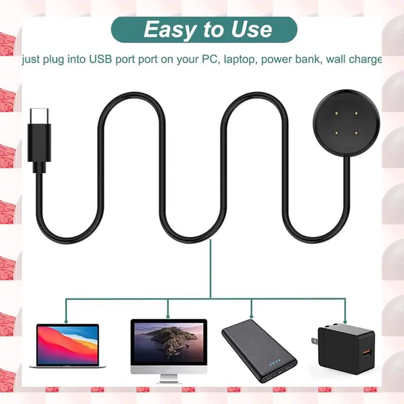 ABGN 2X Type-C สายชาร์จสําหรับ Google Pixel Watch 2, สายชาร์จแม่เหล็กสําหรับ Pixel Watch 2 smartwatch สีดํา