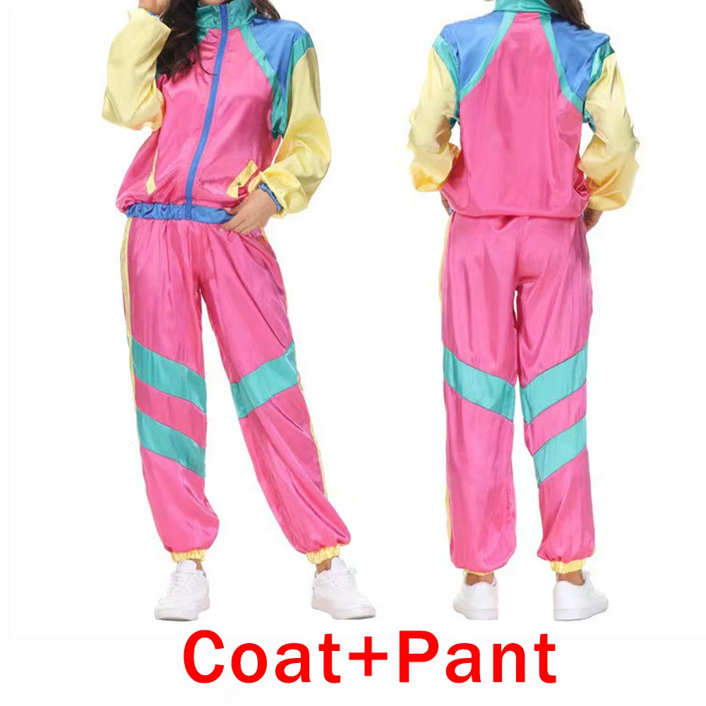 Chándal de los años 80 para hombre y mujer, cortavientos retro de hip hop, disfraz de los años 80 para hombre, conjunto de chándal de discoteca, traje de capa de los años Chándal de los años 80 para hombre y mujer, cortavientos retro de hip hop, disfraz de los años 80 para hombre, conjunto de chándal de discoteca, traje de capa de los años