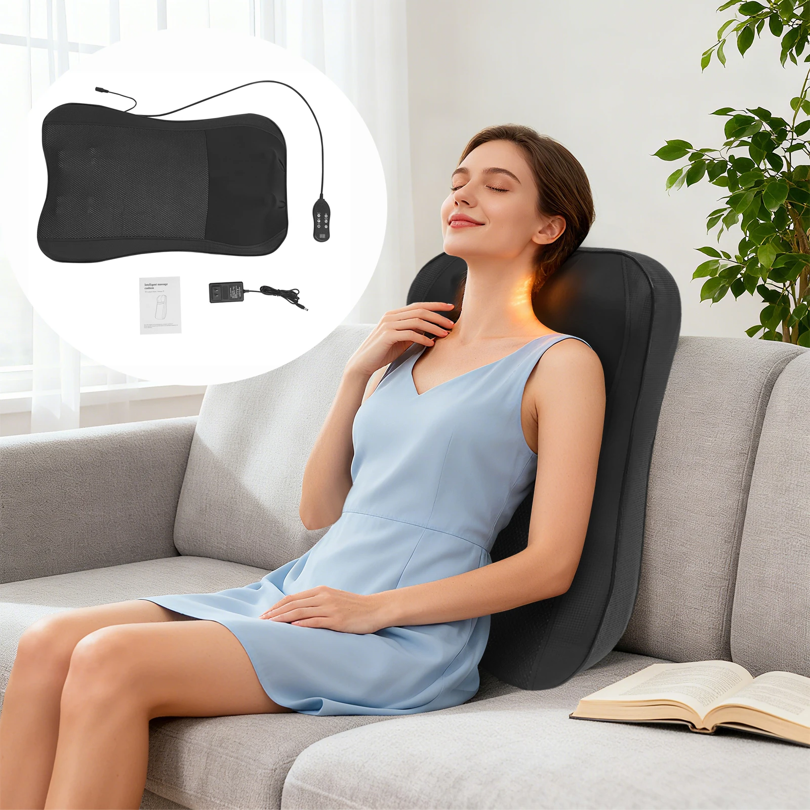 Massage zitkussen, rugmassageapparaat met warmte, 4 in 1 nek schouder rug lumbale massagekussen, shiatsu kneden voor thuiskantoor auto