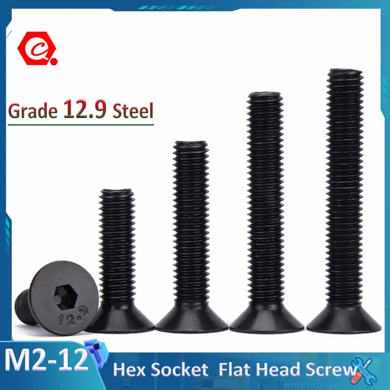 Black Grade 12.9 Steel DIN7991 Hexagon Hex Socket Head Flat Countersunk Allen Bolt Screw M2 M2.5 M3 M4 M5 M6 M8 M10 M12