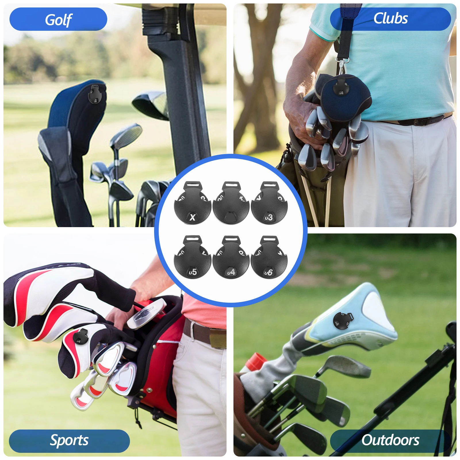 6 قطع من أغطية رأس نادي الجولف، علامة أرقام لملصقات أسماء النوادي، علامات قابلة للتبديل، معرف الحامي #6