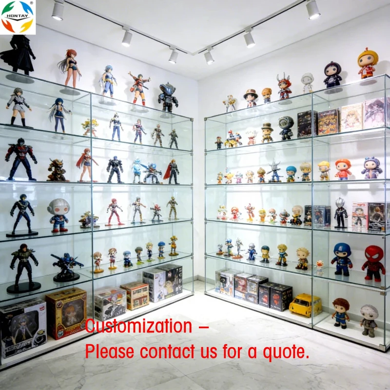 custom.Modern Heavy Duty Commercial Action Figure Display Multi-Tier Tempered Glass Shelves Toys Models Custom