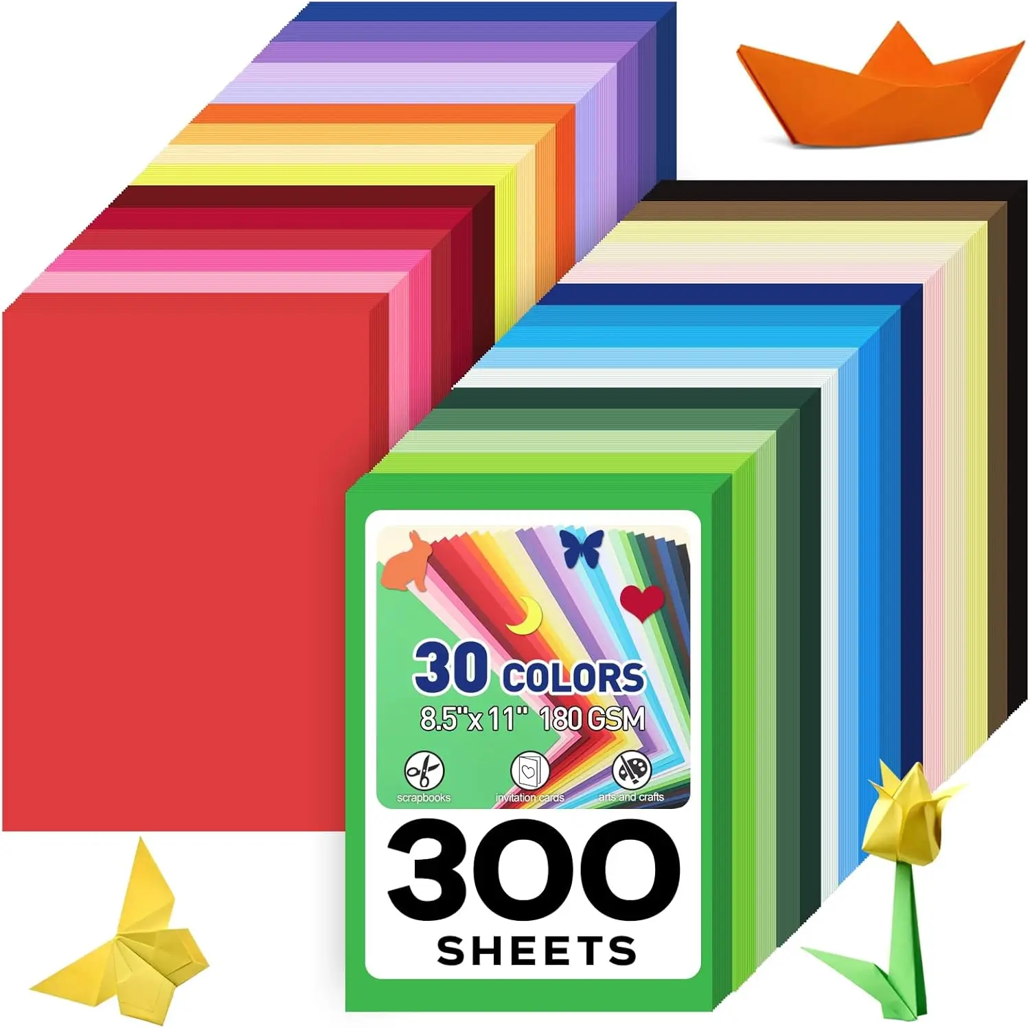 

8.5x11 Colored Cardstock 300 Sheets 30 Colors 180GSM for Crafts School