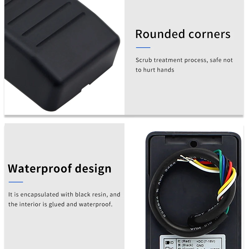 Outdoor Waterproof 125KHZ RFHID Card Reader, Wiegand 26-37 Adaptive Format Output, RS485, RS232, TTL Level Communication