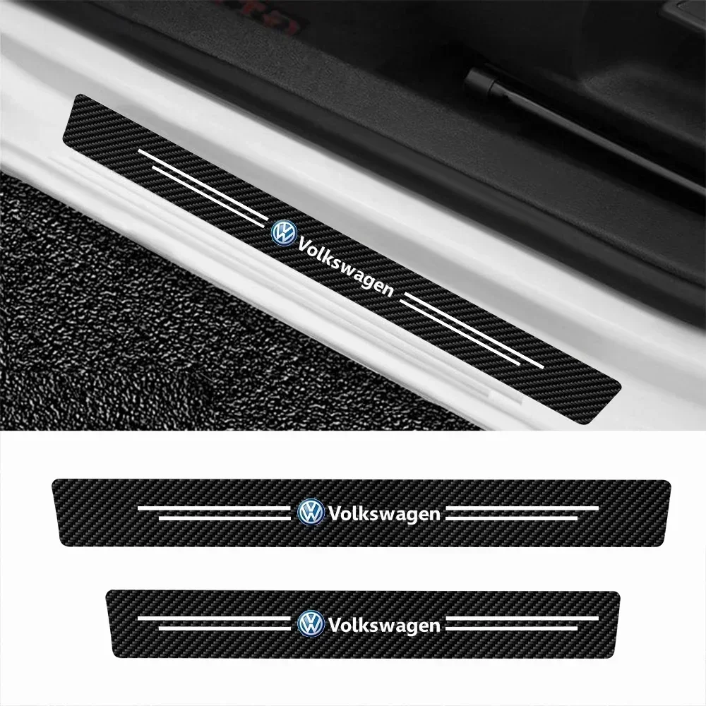 4Pcs Carbon Fiber Car Door Sill Protector Threshold Stickers For Volkswagen VW Golf Passat Touareg Touran GTI Rline Polo Tiguan