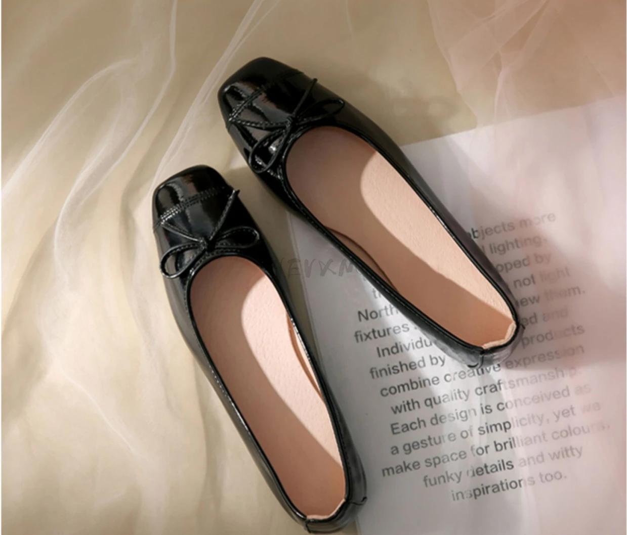 Retro Bowknot Patent Leather Women\'s Ballet Flats Shoes Autumn Slip on Flat Casual Shoes Round Toe Thick Heels Wine Red Loafer