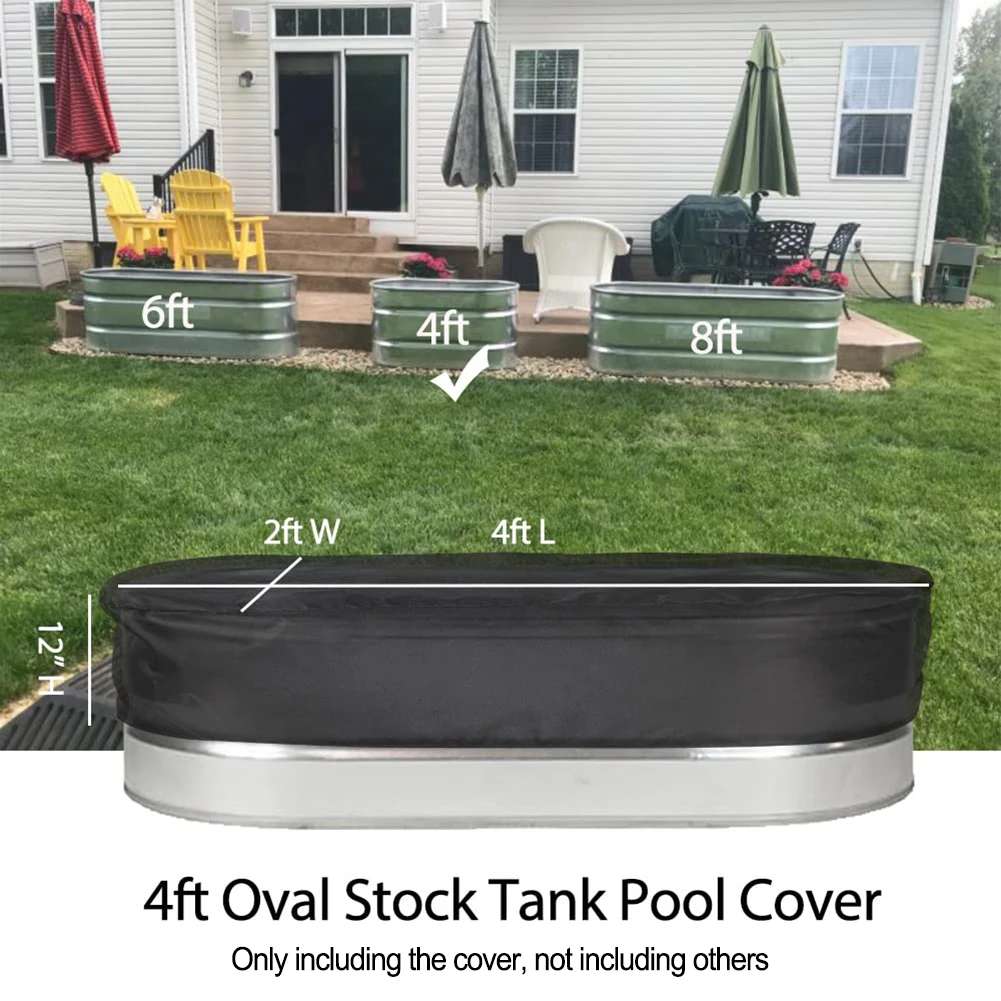 Black 420D Oxford Oval Tank Cover For 4ft 6ft 8ft Round Pool Ice Bath Reservoir With Drawstring To Prevent Debris And Leaves