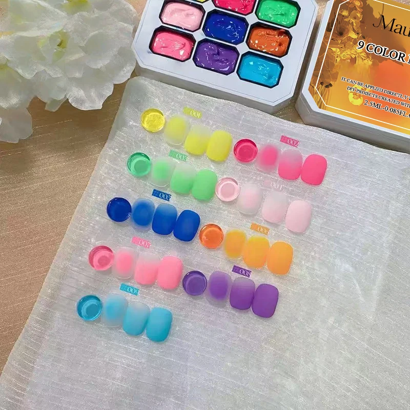 9-Color Nine-Square Grid Neon Solid Nail Polish, UV Gel, DIY Nail Art, Artistic Nail Art, Painting, Various Nail Art Techniques