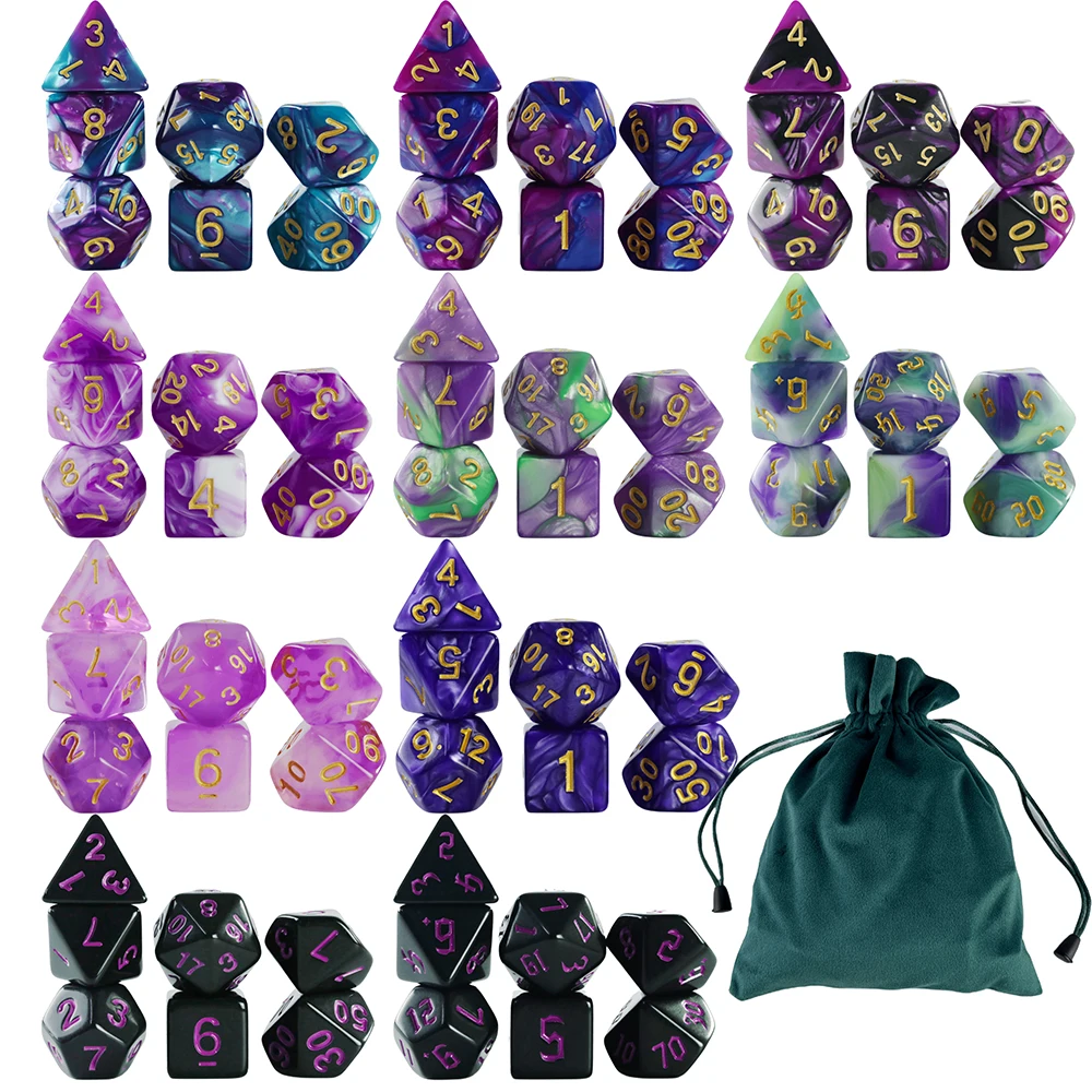 Polyhedral Colorful Digital Dice Set for DND and RPG Board Game, Educational Accessories, 10 Colors, D4,6,8,10,10%,12,20