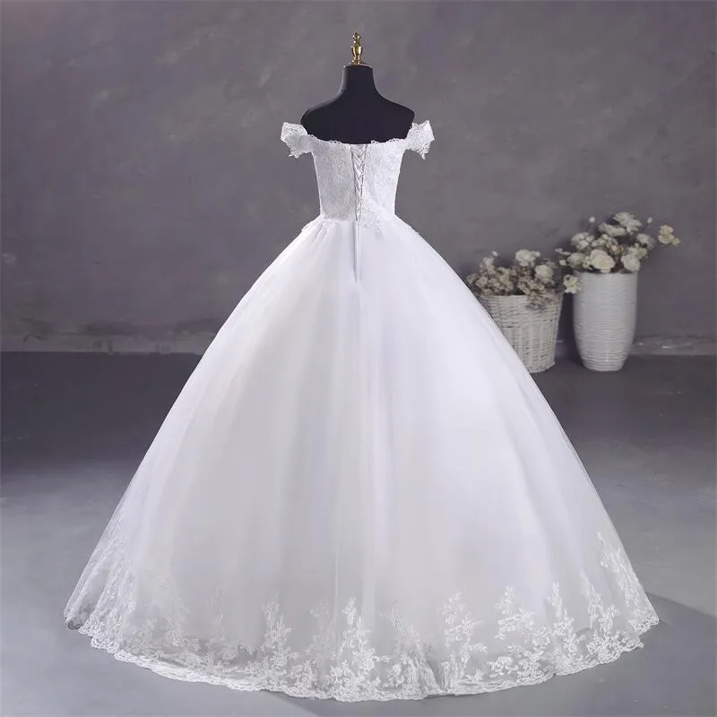 Ashley Gloria Pure White Wedding Dresses Elegant Boat Neck Ball Gown Simple Vestido De Noiva Plus Size Robe De Mariee