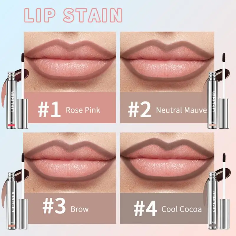 4 colori Peel Off Lip Liner Matita per labbra opaca altamente pigmentata Tattoo Matita per labbra impermeabile a lunga durata Lucidalabbra antiaderente