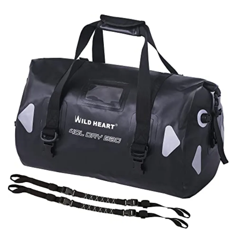 

WILD HEART Waterproof Motorcycle Duffel Bag PVC500D Double-bottom With Rope Straps and Inner Pocket for Kayaking, Camping, Boat