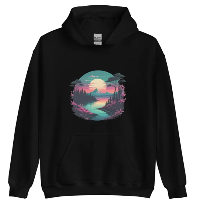

Закатные горы, минималистичный дизайн природы, толстовка с капюшоном, лесной пейзаж, повседневная толстовка для мужчин и женщин, повседневная одежда с графикой