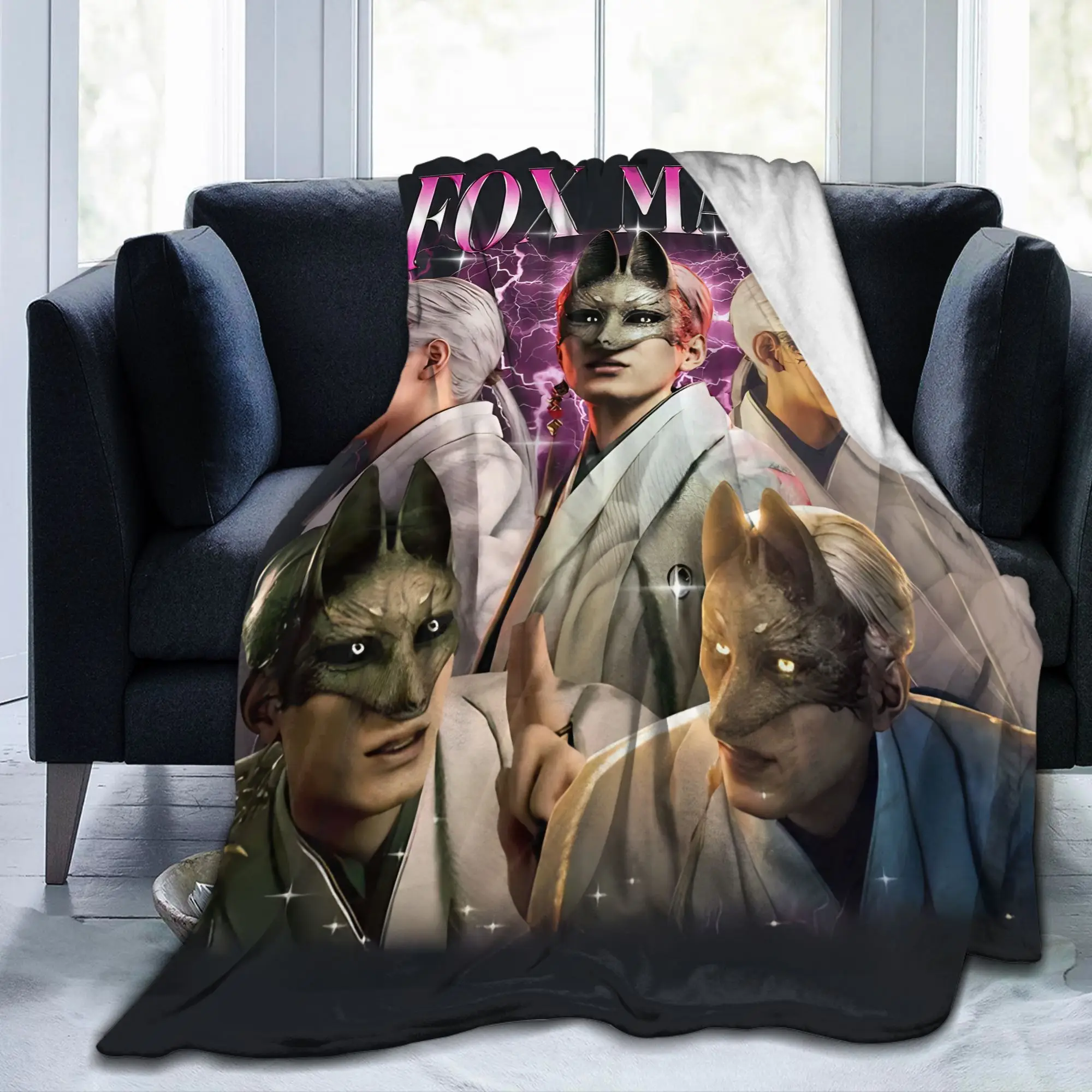 Silent Hill F Tsuneki Kotoyuki Fox Mask Flannel Blanket Game Vintage Throw Blanket for Home 150*125cm Lightweight