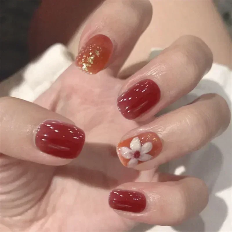 

24Pcs/Box False Nails With Design Fake Press On French Tips Artifical Nail Reusable Nail Glue Sticker