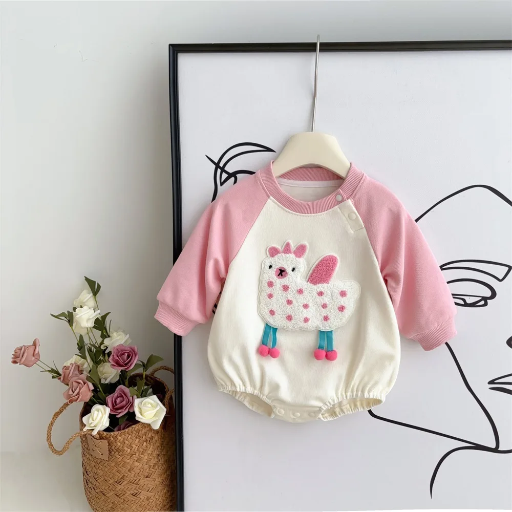 

2024 Spring Autumn Baby Girls Rompers Cotton Raglan Long Sleeve Cartoon Sheep Infant Girls Bodysuit Newborn Girls Outfits