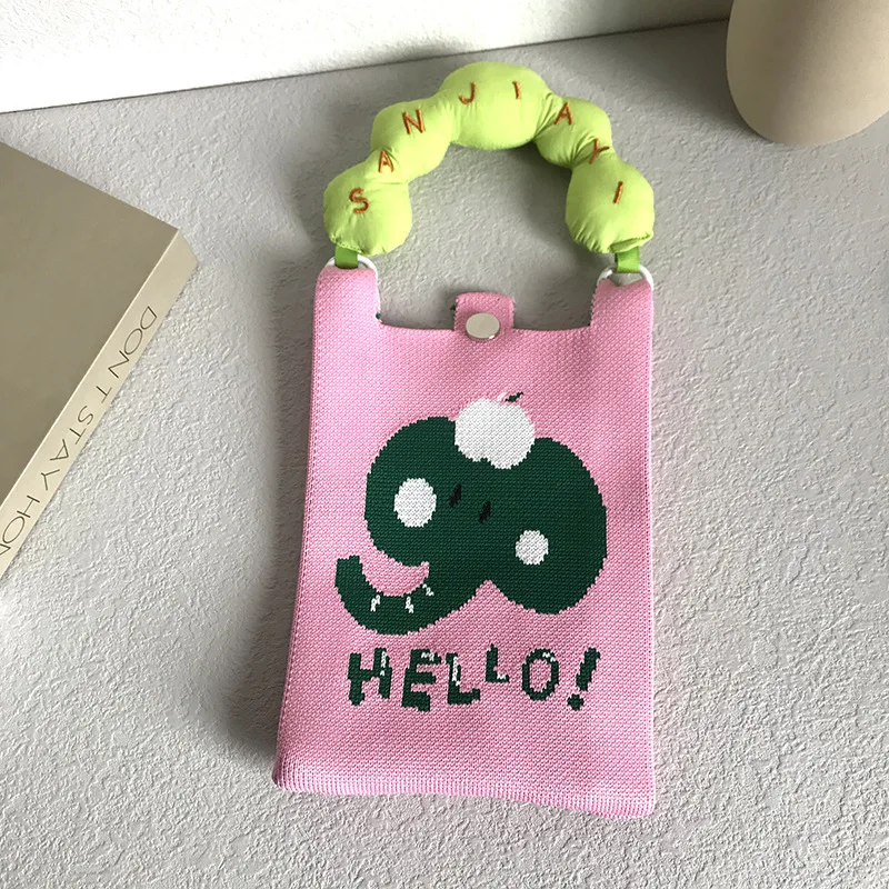 New Niche Design Cute Cartoon Mini Knitted Mobile Phone Bag Versatile Compact Portable Commuting Crossbody Small Square Bag