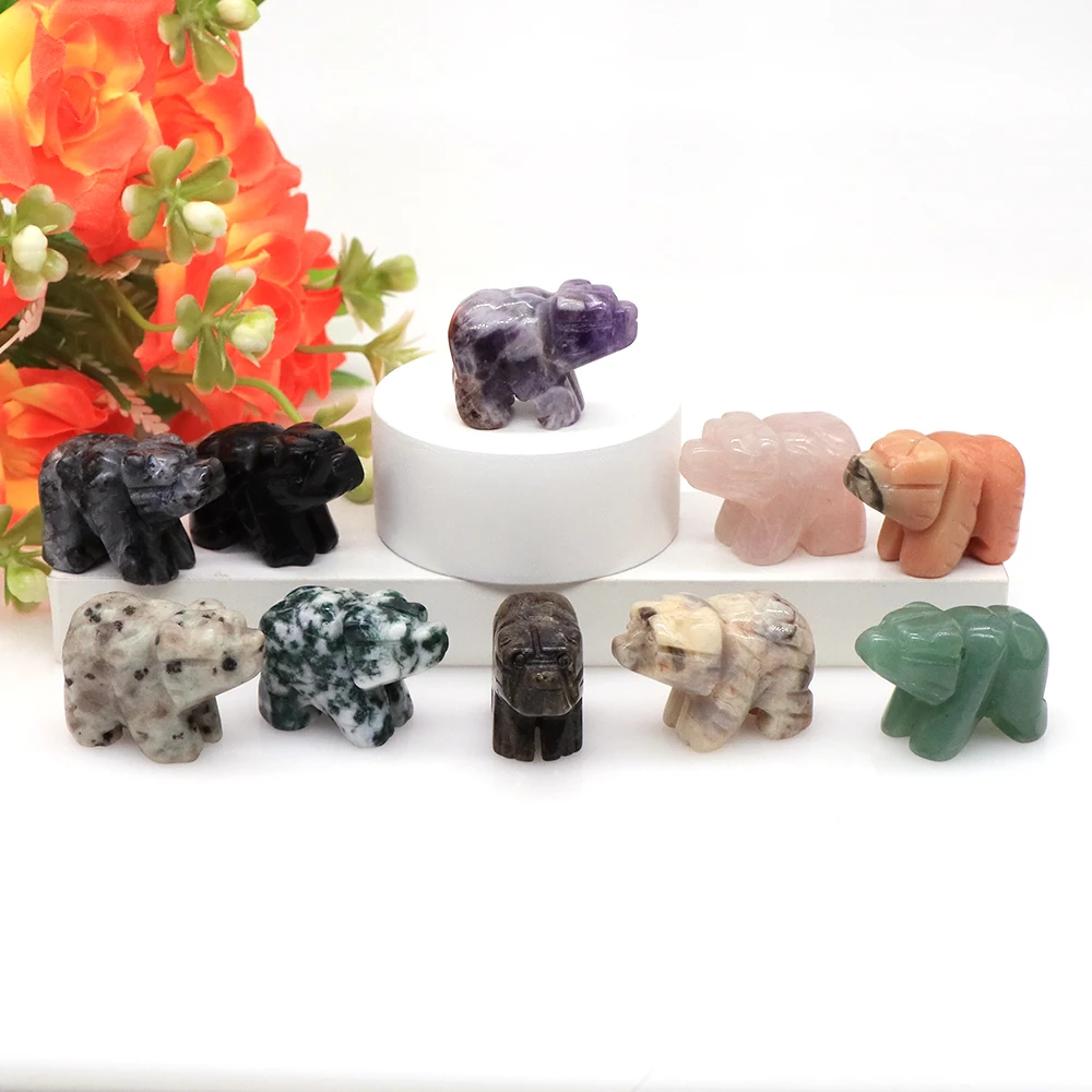 

Cute Mini Bear Natural Crystal Mineral Amethyst Fluorite Quartz Stone Carving Craft Figurines Healing Reiki Home Decor Ornament