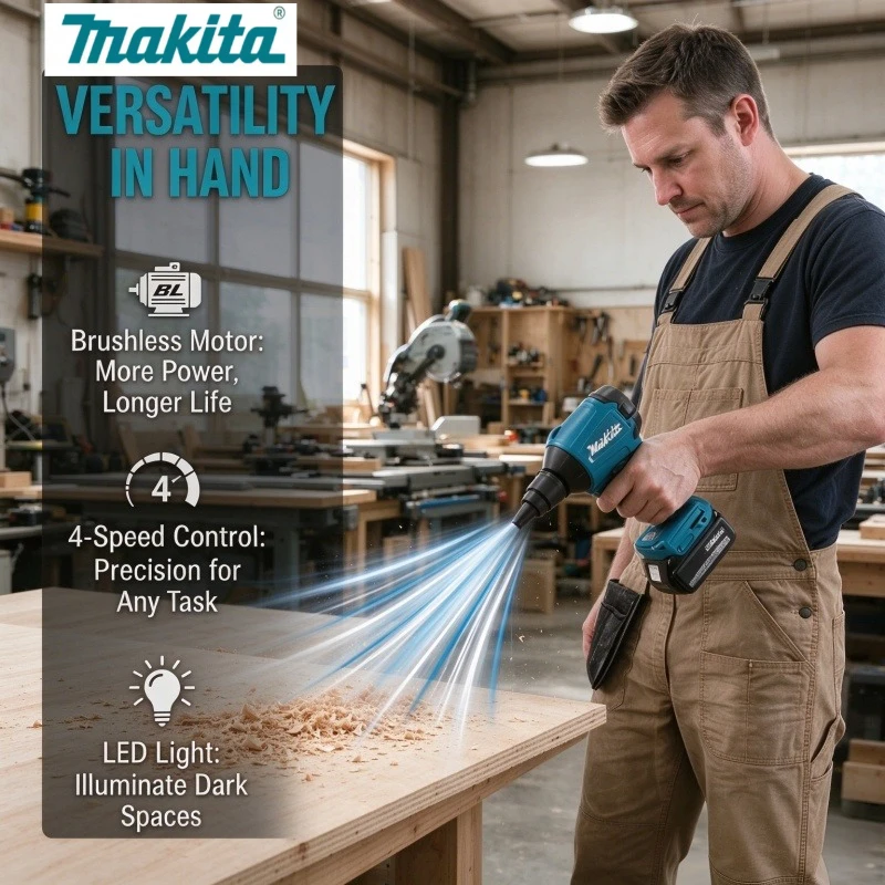 Makita Liion Battery Compatible Brushless Air Blower Dust Removal Gun Inflator for Workshop Equipment Cleaning And Leaf Removal