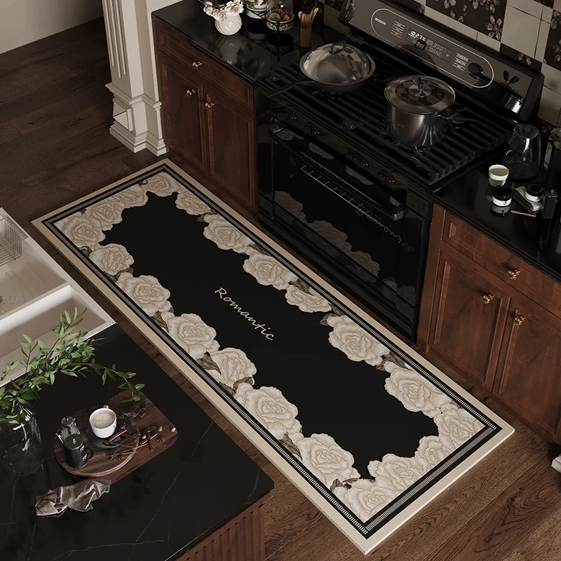 Kitchen Floor Mat Water-absorbent Absorbent Oil-absorbent Carpet Floral Print Rug Anti-slip Foot Mats Long Home Decoration Rugs