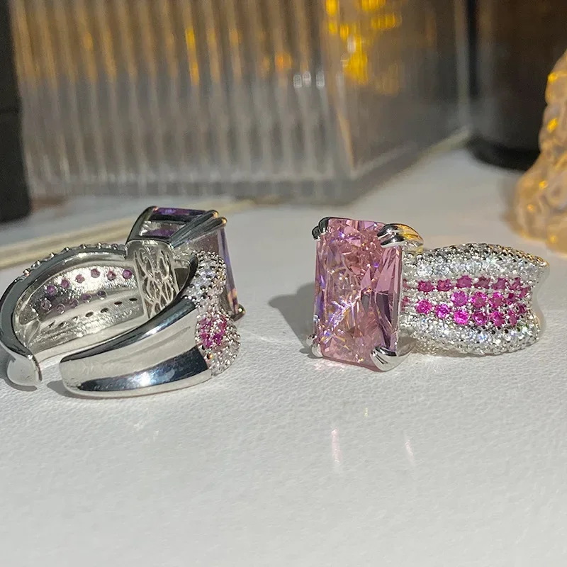 MDLFES モアサナイトダイヤモンドスタイル高炭素ピンクダイヤモンドリング女性用パーソナライズドオープン人差し指透き通るような宝石リング