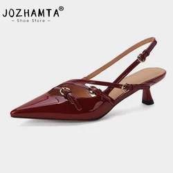 JOZHAMTA Size 34-42 Women Heeled Sandals Retro Rome High Heels Shoes For Women Summer 2025 INS Real Leather Buckle Heel Sandal