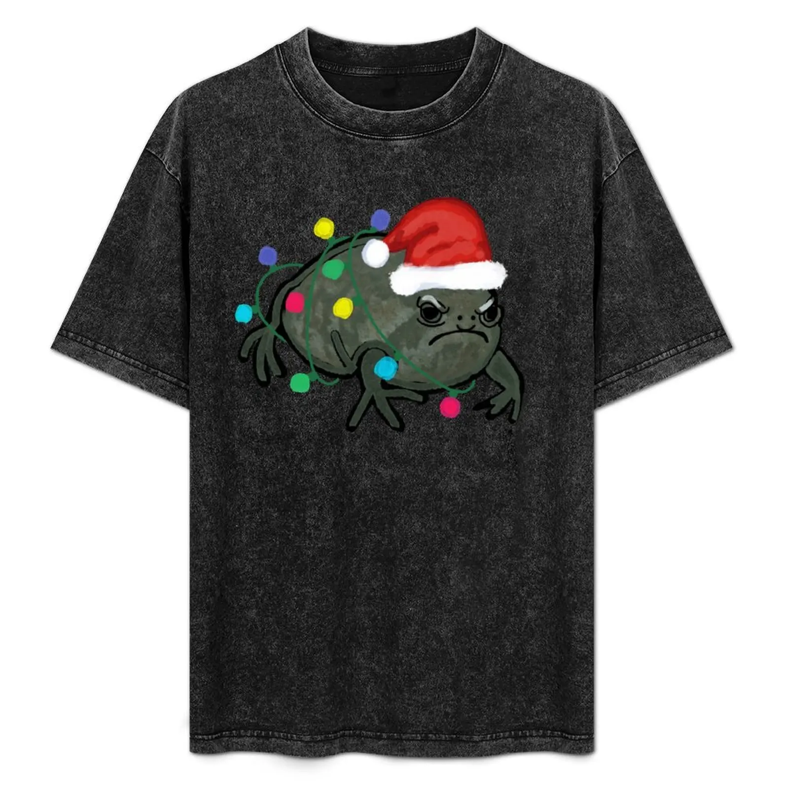 Black Desert Rain Frog Santa Hat Christmas Tree Lights T-Shirt Creative Graphic Tee Shirt