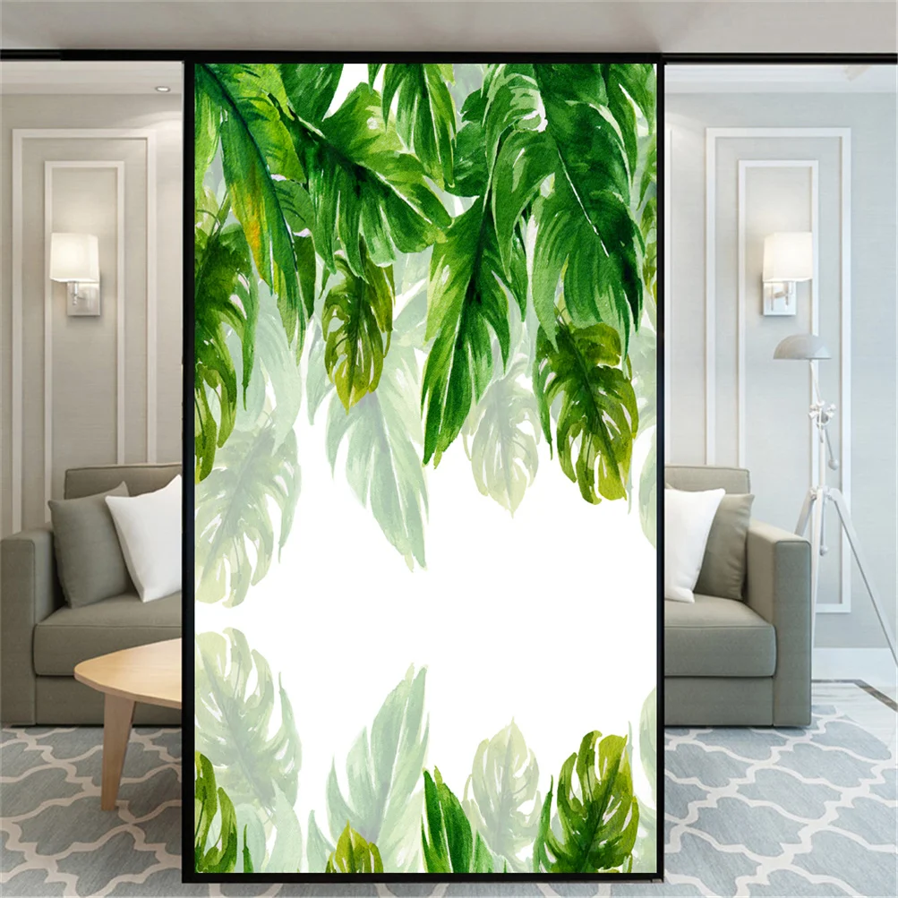 

Privacy Window Film Static Cling No Glue Decorative Plants Window Treatments Window Coverings Glass Window Sticker for Home