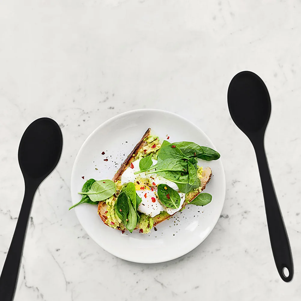 

1PC Silicone Seasoning Spoon Black Heat Resistant Stirring Mixing Baking Utensil Nonstick Cooking Soup Serving Spoon Kitchen