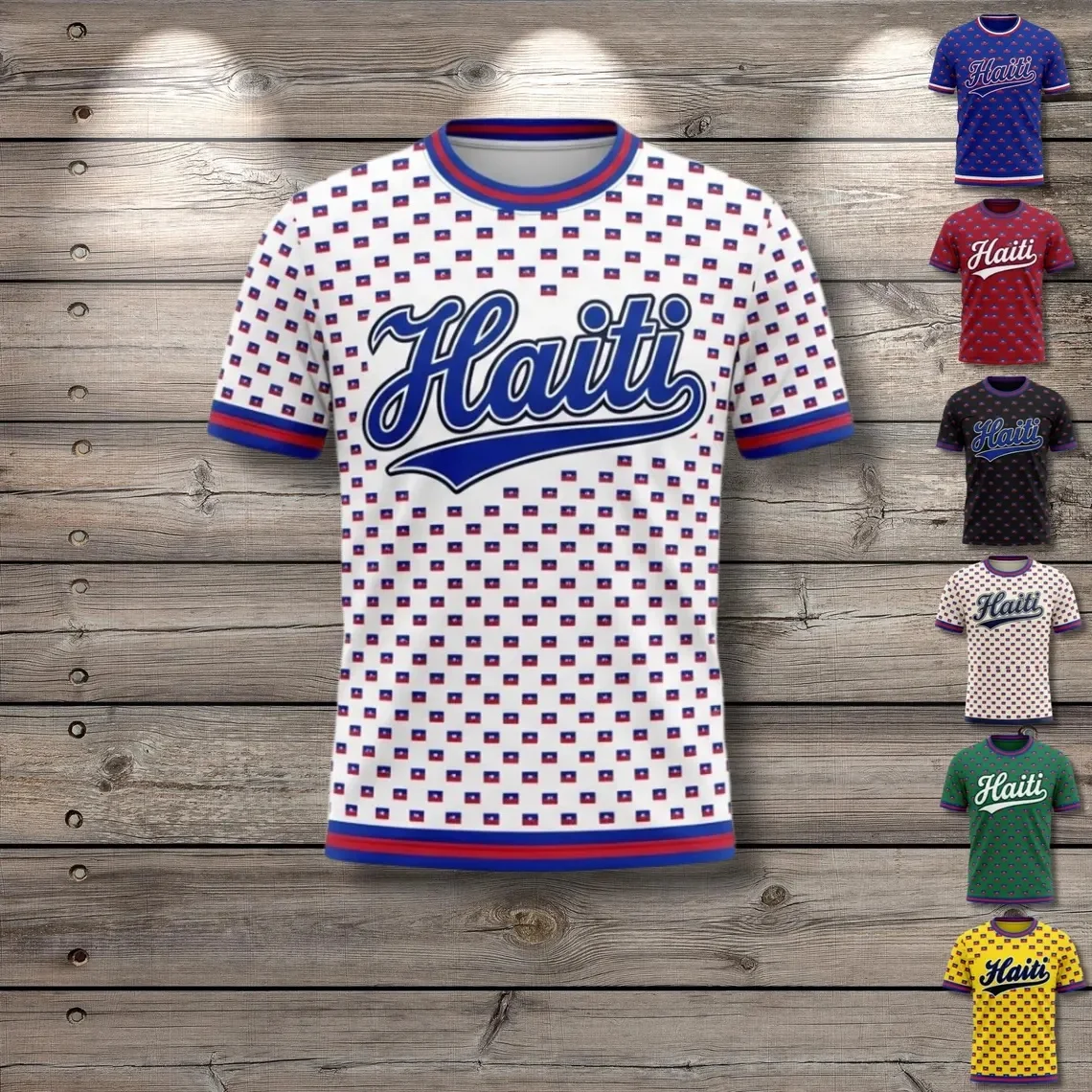 Haiti Soccer Jersey Shirt, Haitian Flag Pattern Unisex Fan Tee, Futbol Gift, Custom Name Number Sleeve Summer Unisex T-shirt