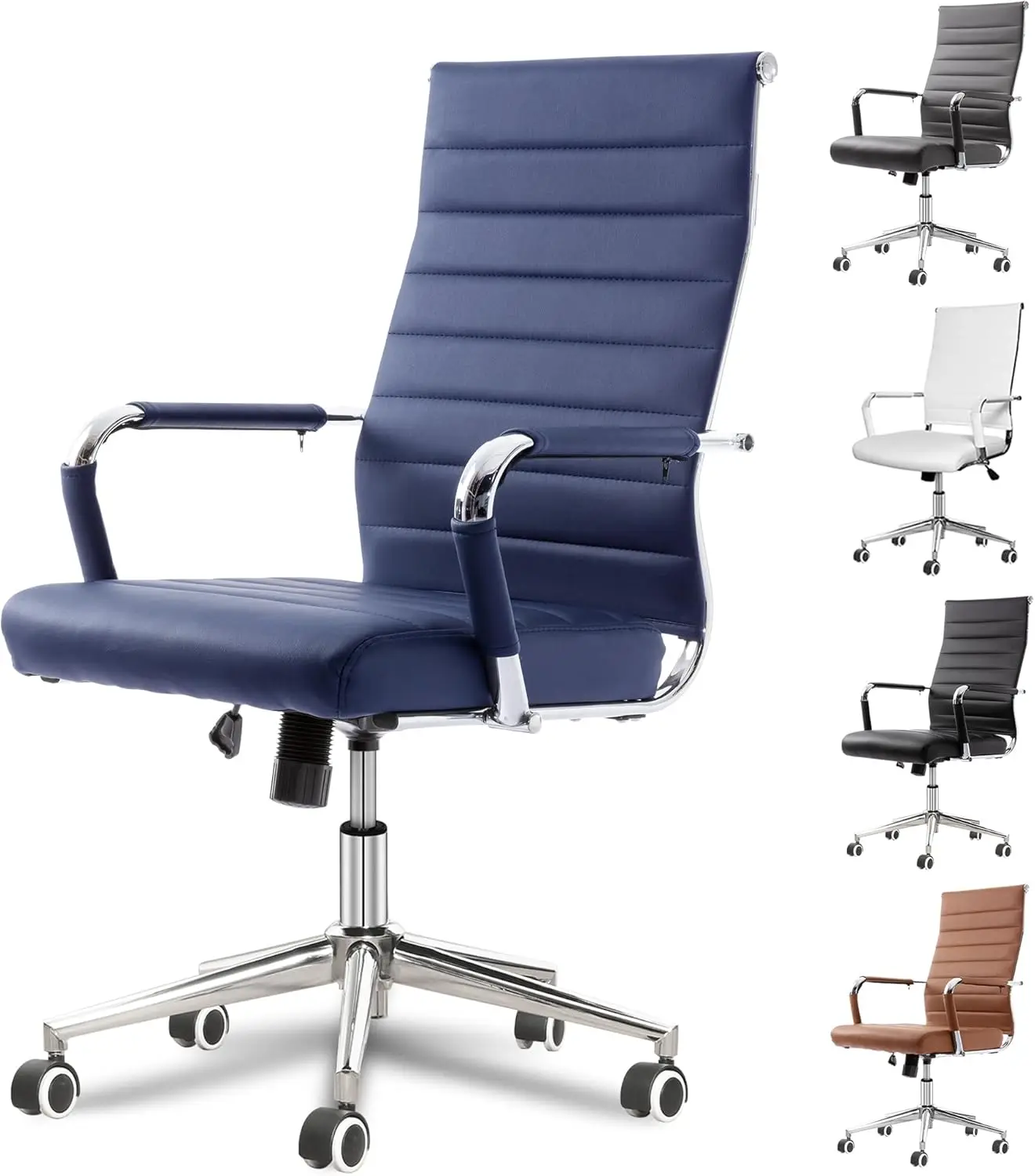 

Okeysen Navy Blue Office Desk Chair, Ergonomic Leather Modern Conference Room Chairs, Executive Ribbed Height Adjustable Swivel